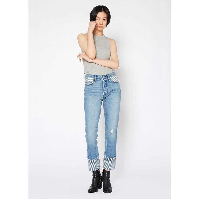 NOEND Premium Denim Eve Slim Straight Striped Cuffed Jeans - Wild Luxe Boutique
