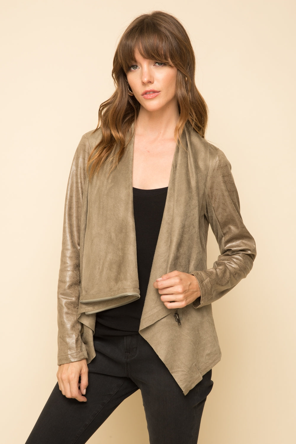 Olive Suede Drape Jacket - Wild Luxe Boutique