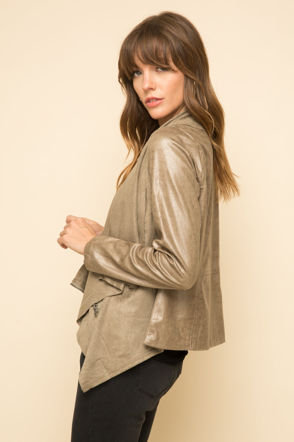 Olive Suede Drape Jacket - Wild Luxe Boutique