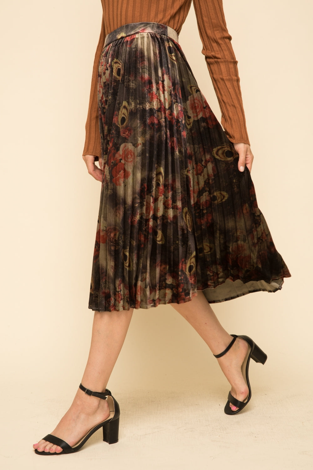 Floral Velvet Pleated Skirt - Wild Luxe Boutique