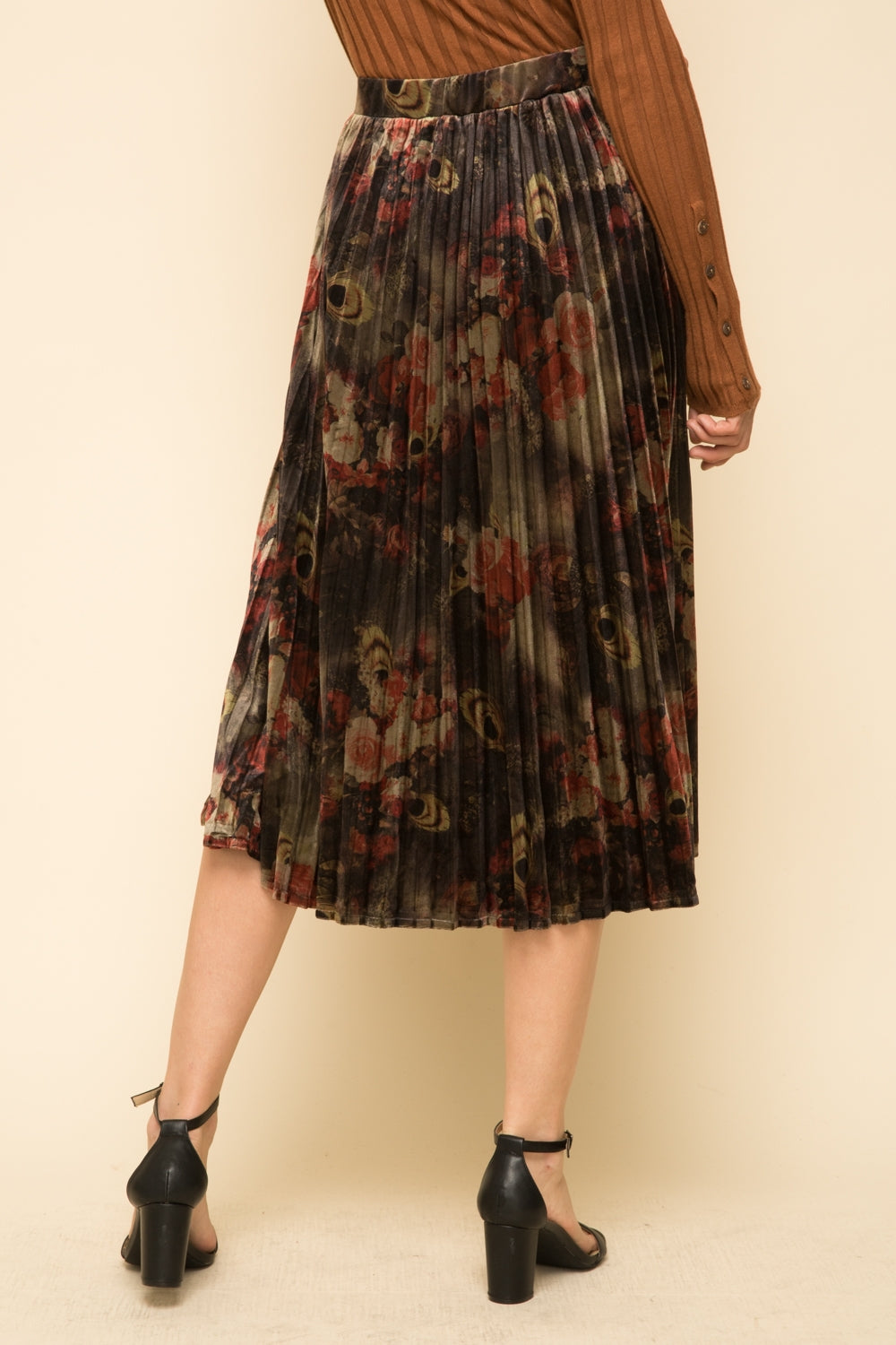 Floral Velvet Pleated Skirt - Wild Luxe Boutique