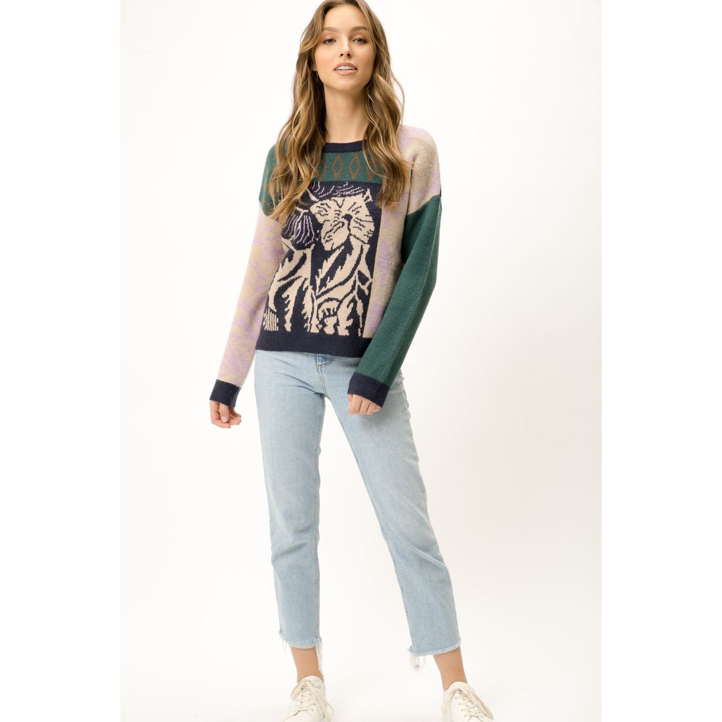 Floral Colorblock Navy Mix Sweater - Wild Luxe Boutique