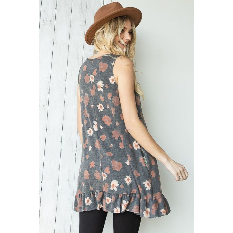 Floral Print Cut Out V-Neck Tunic - Wild Luxe Boutique