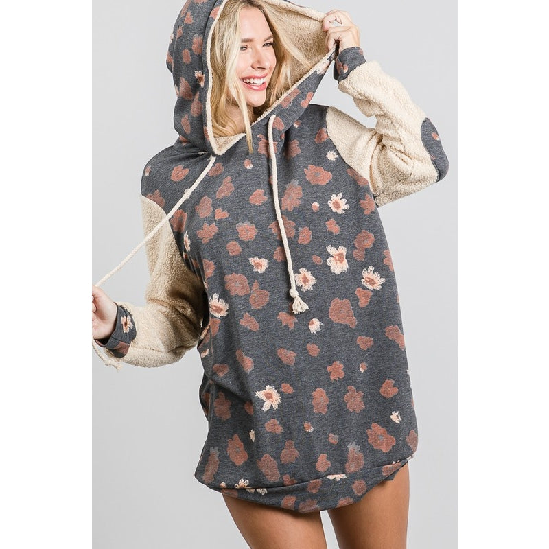 Floral Print Teddy Hoodie - Wild Luxe Boutique