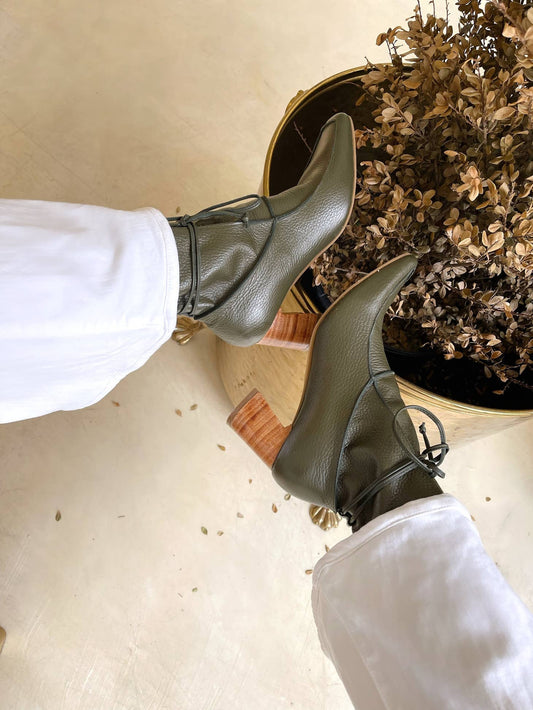 Awakening Olive Leather Ankle Boots