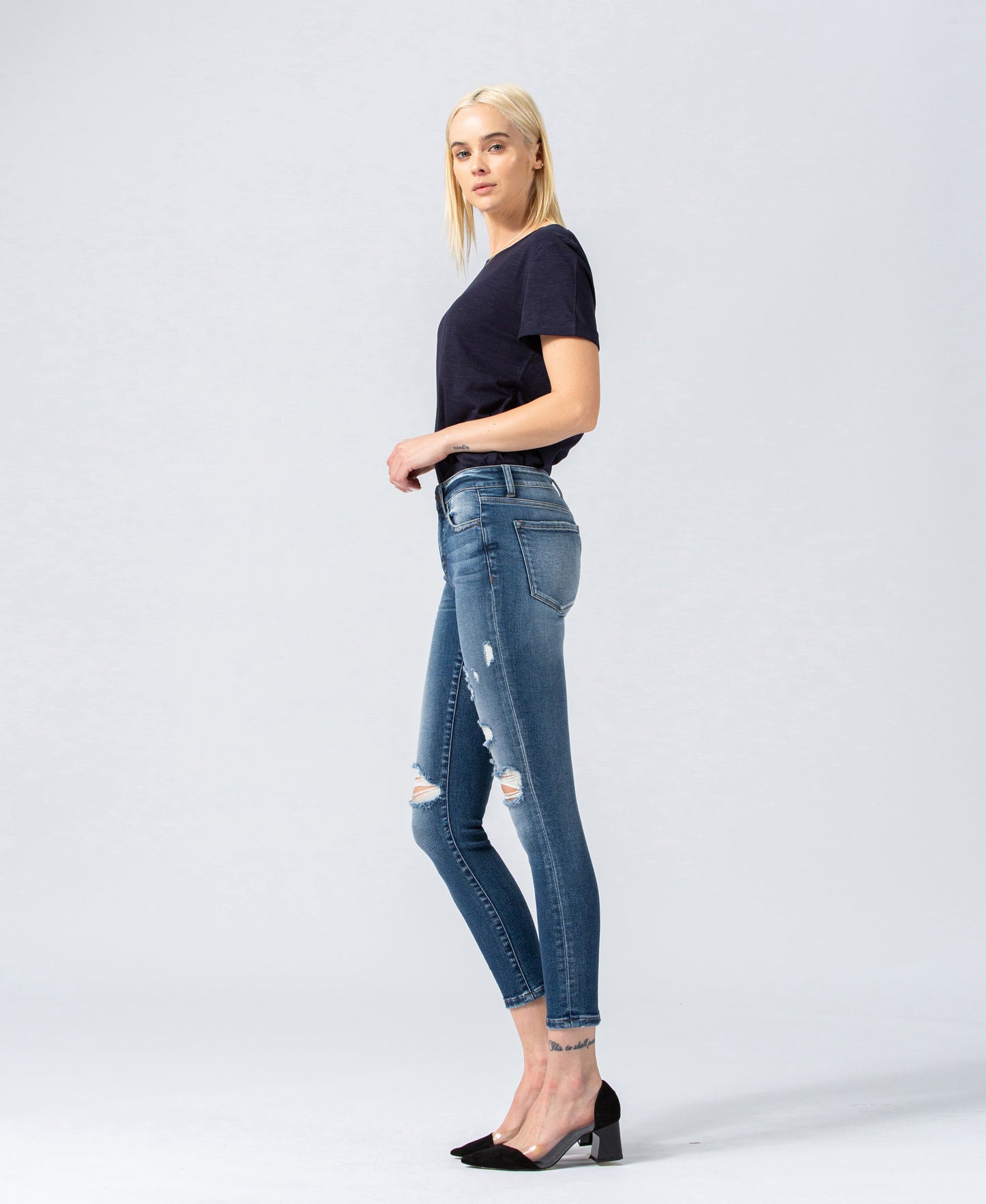 Audrey Mid Rise Distressed Cropped Skinny Denim - Wild Luxe Boutique