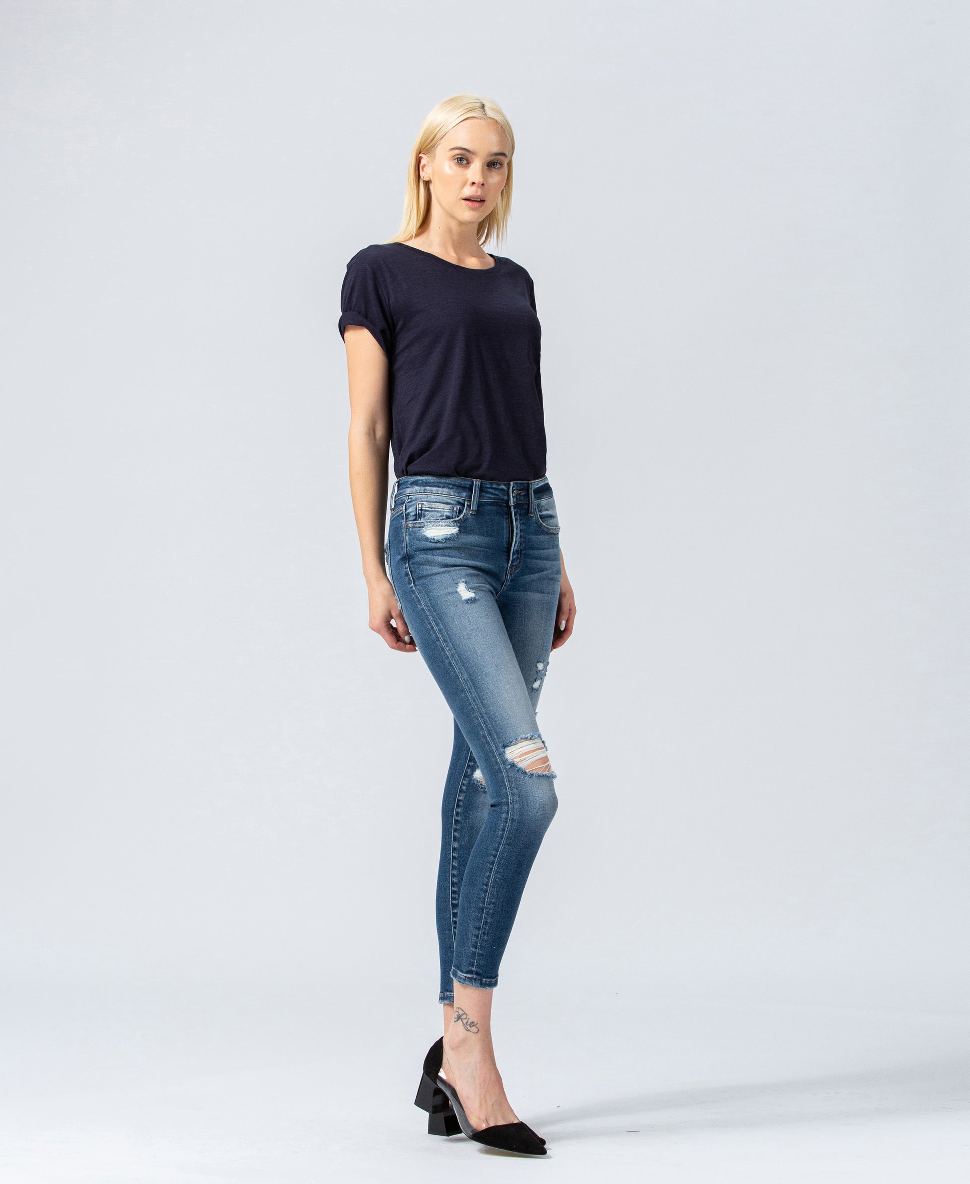 Audrey Mid Rise Distressed Cropped Skinny Denim - Wild Luxe Boutique