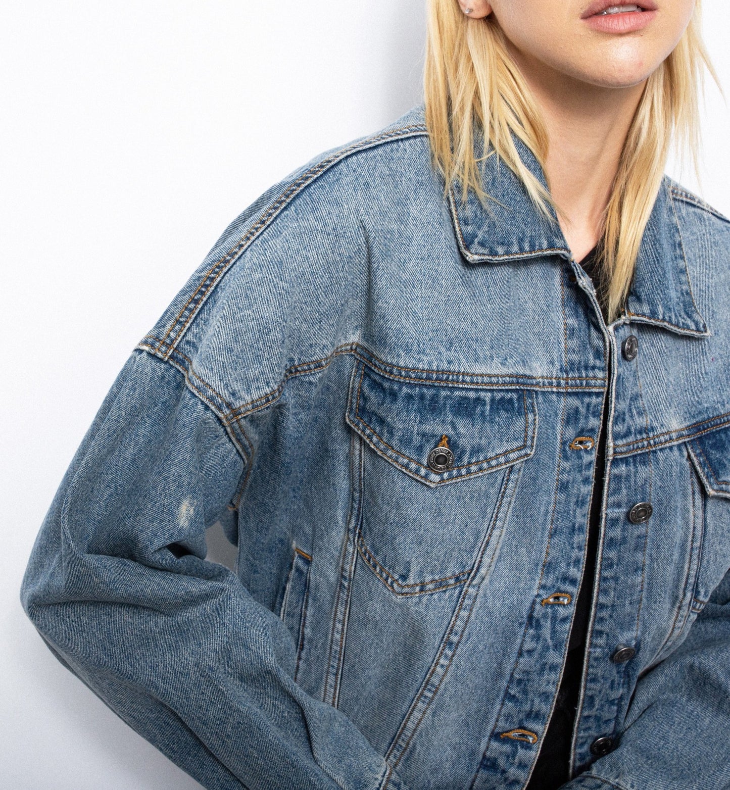 Hazel Over Sized Cropped Denim Jacket with Elastic Waistband - Wild Luxe Boutique