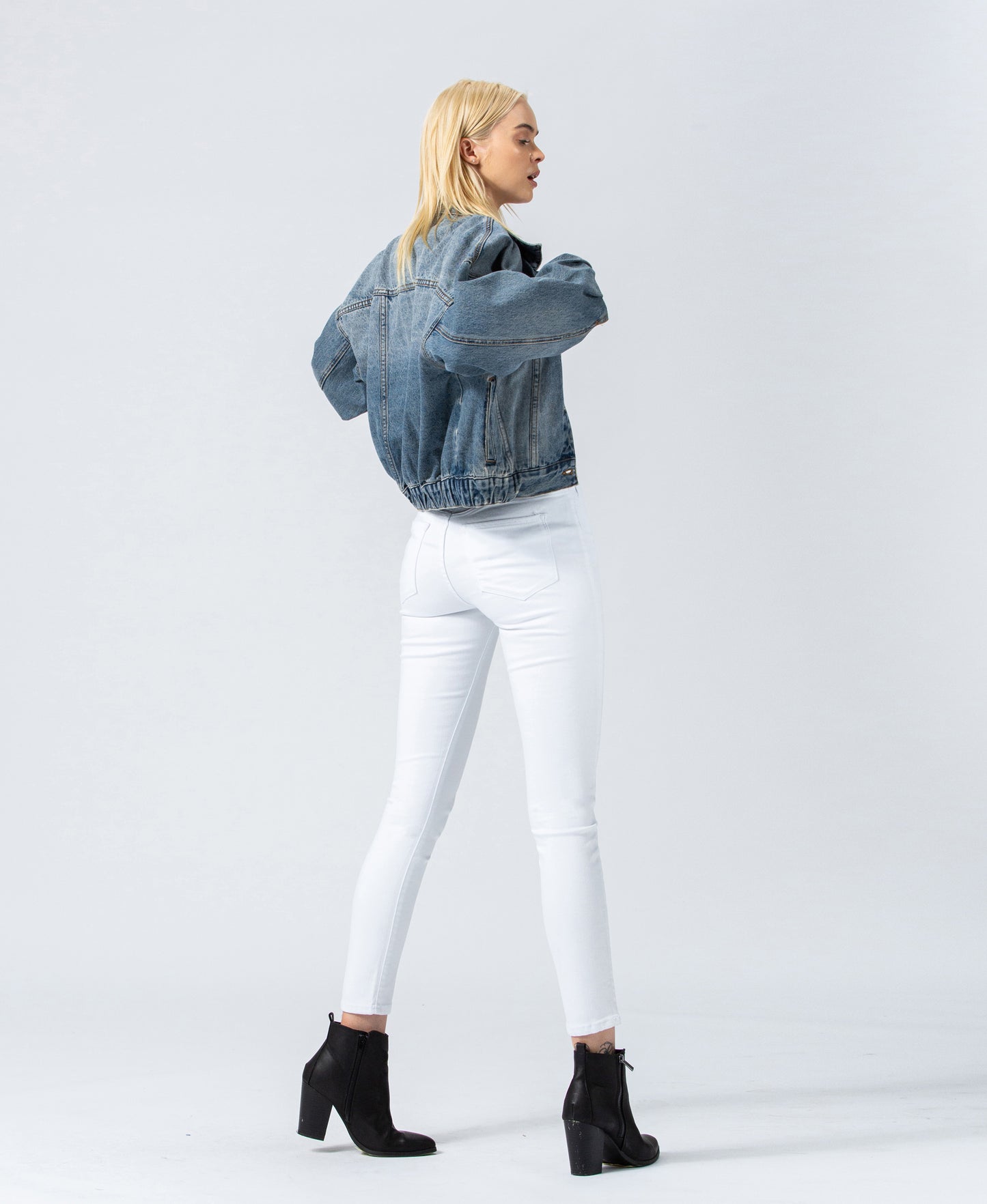 Hazel Over Sized Cropped Denim Jacket with Elastic Waistband - Wild Luxe Boutique