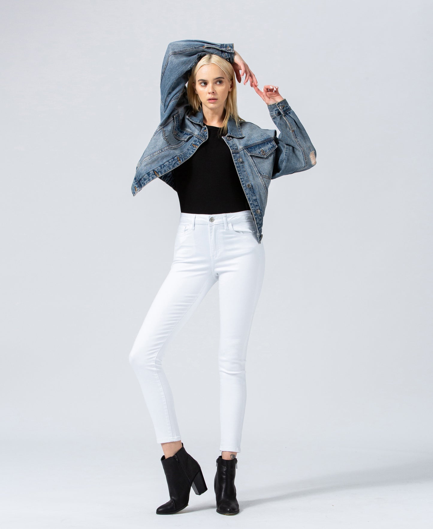 Hazel Over Sized Cropped Denim Jacket with Elastic Waistband - Wild Luxe Boutique