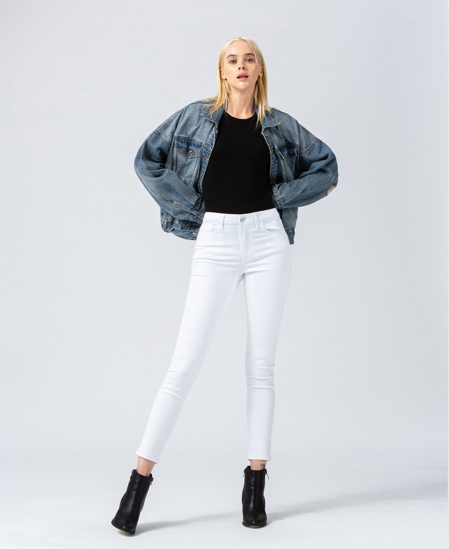 Hazel Over Sized Cropped Denim Jacket with Elastic Waistband - Wild Luxe Boutique