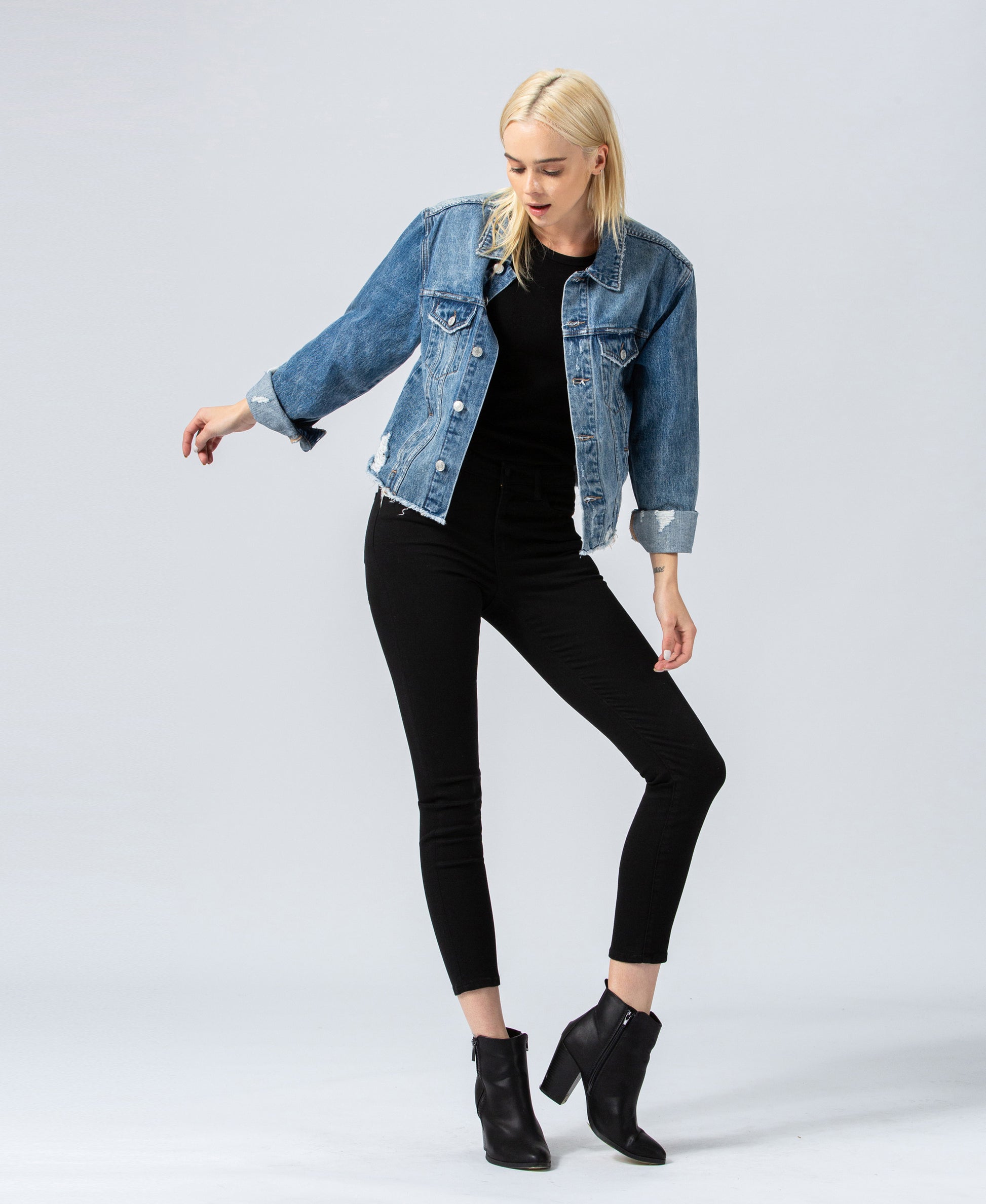 Leah Classic Denim Jacket with Raw Hem - Wild Luxe Boutique