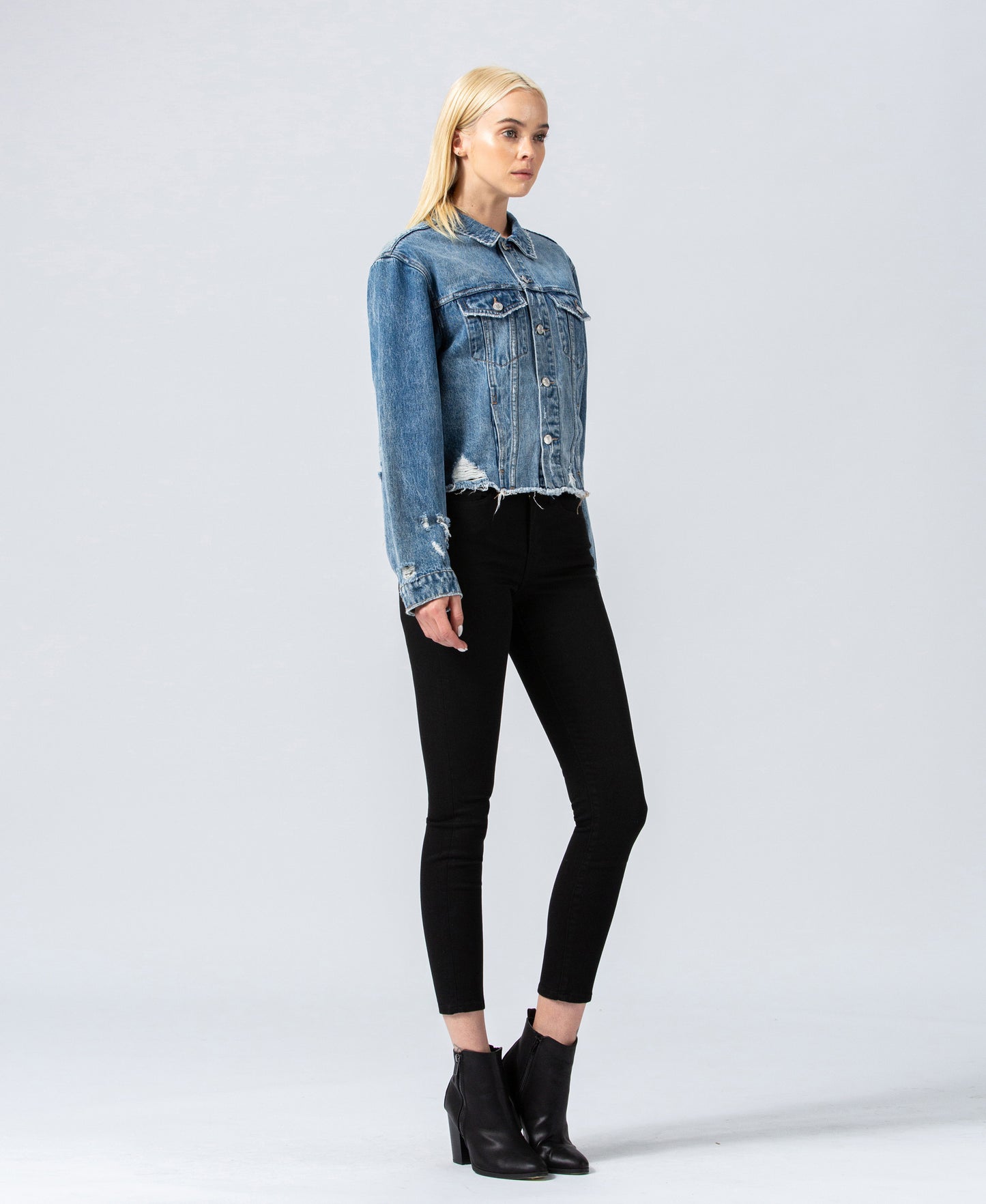Leah Classic Denim Jacket with Raw Hem - Wild Luxe Boutique