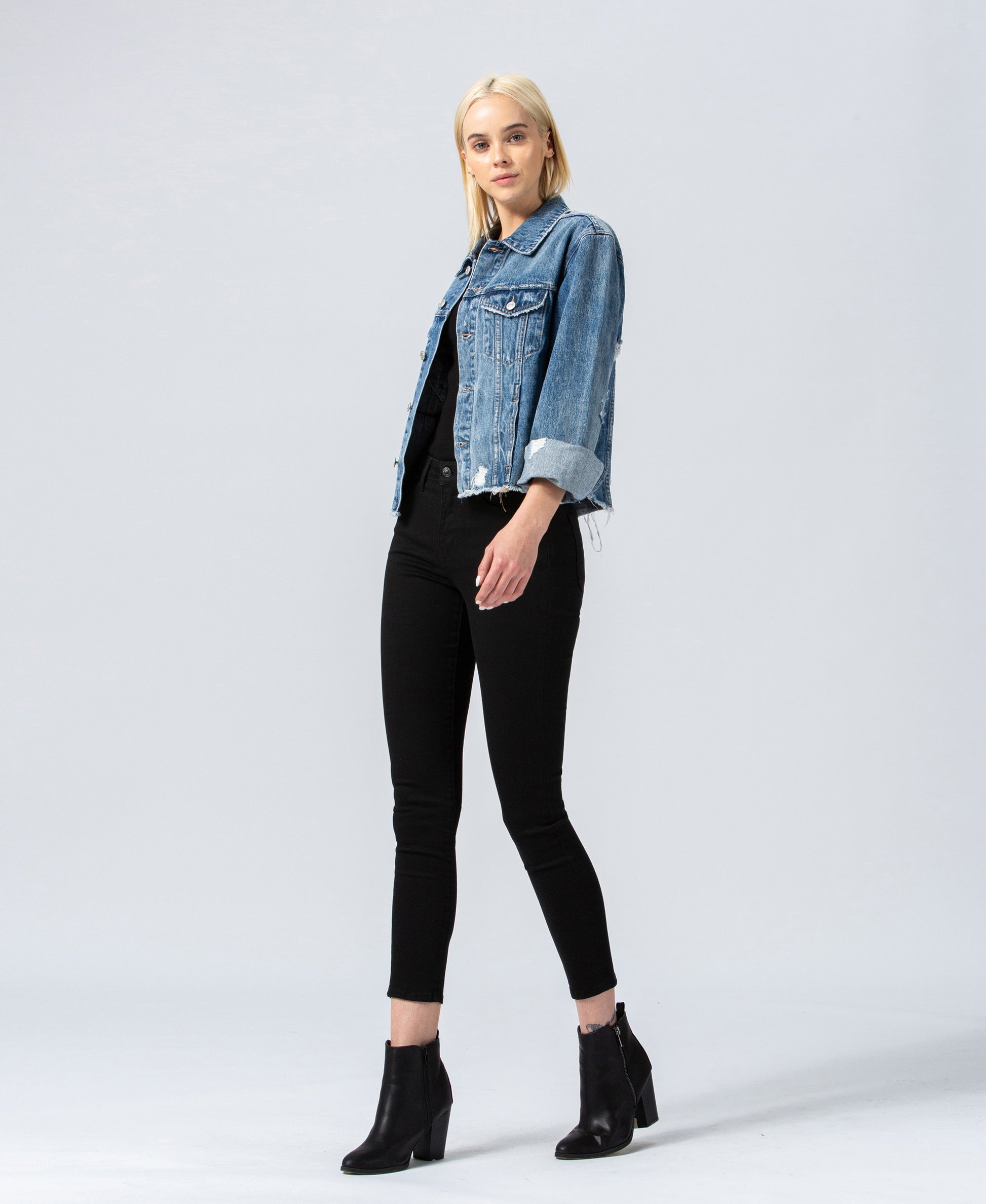 Leah Classic Denim Jacket with Raw Hem - Wild Luxe Boutique