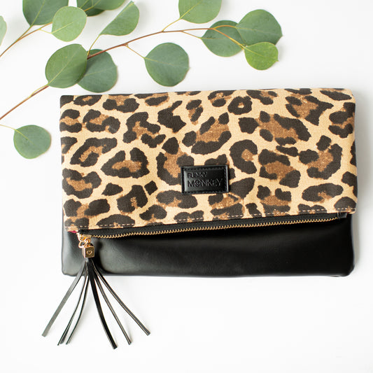 Fold Over Leopard Clutch - Wild Luxe Boutique