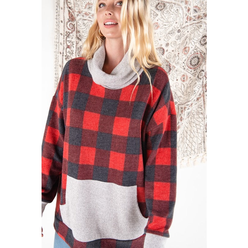 Oversized Buffalo Print Sweatshirt Top - Wild Luxe Boutique