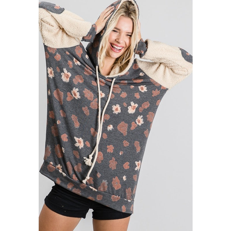 Floral Print Teddy Hoodie - Wild Luxe Boutique