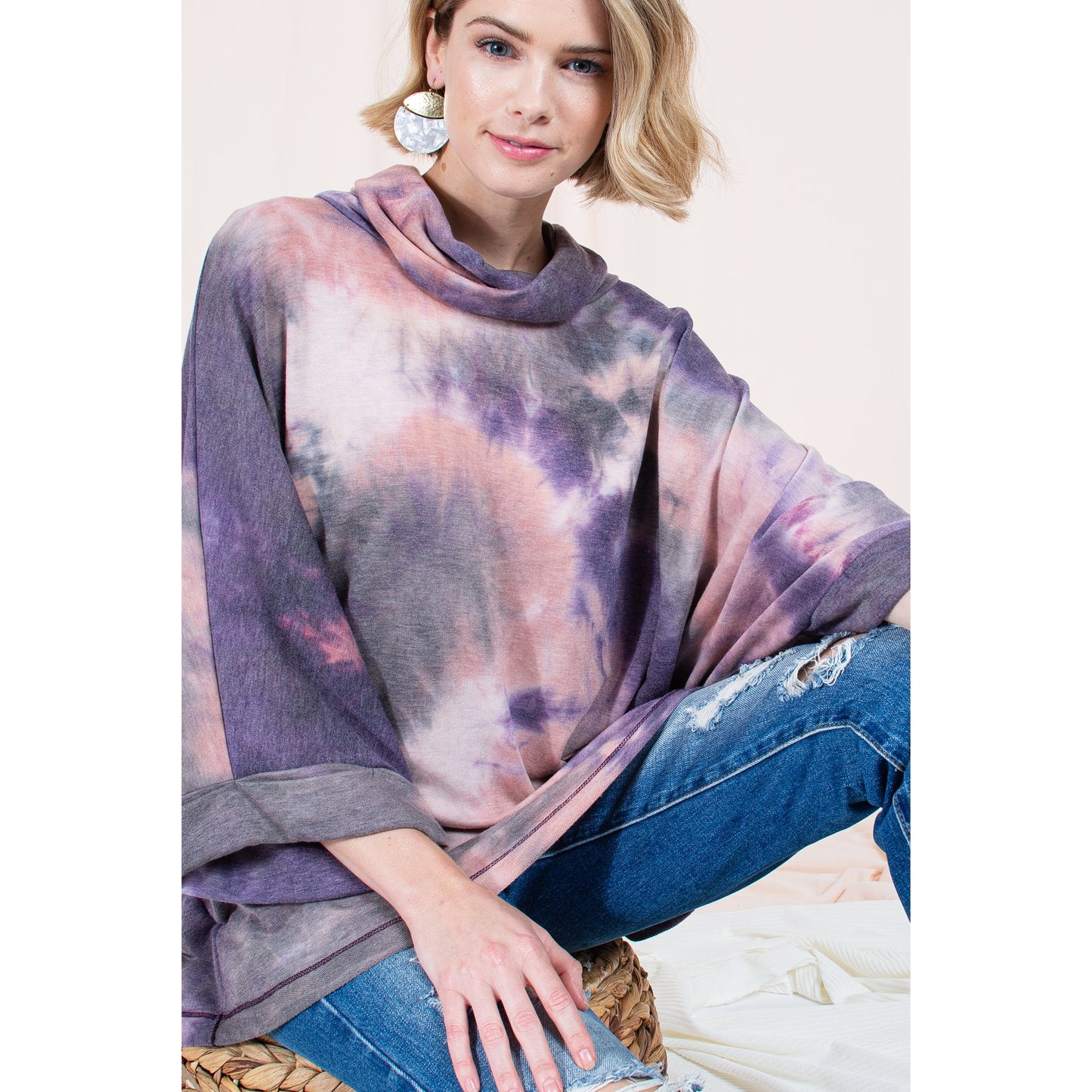 Tie Dye French Terry Turtleneck Poncho - Wild Luxe Boutique