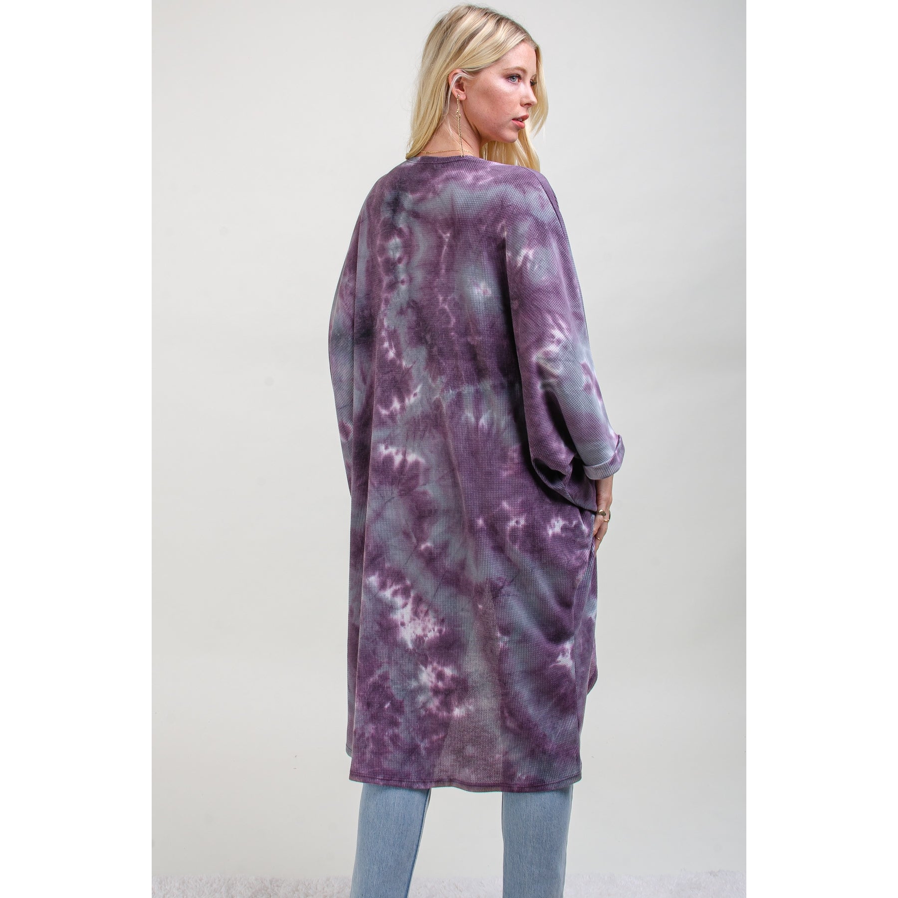 Purple Tie Dye Waffle Kimono - Wild Luxe Boutique