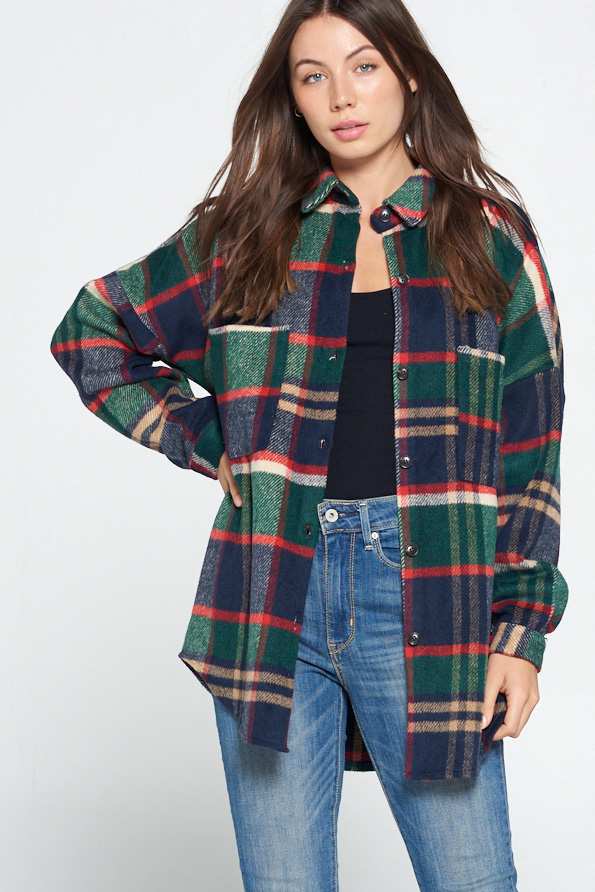 Navy / Green Plaid Shacket - Wild Luxe Boutique