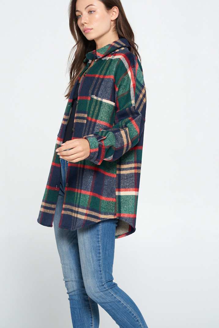 Navy / Green Plaid Shacket - Wild Luxe Boutique