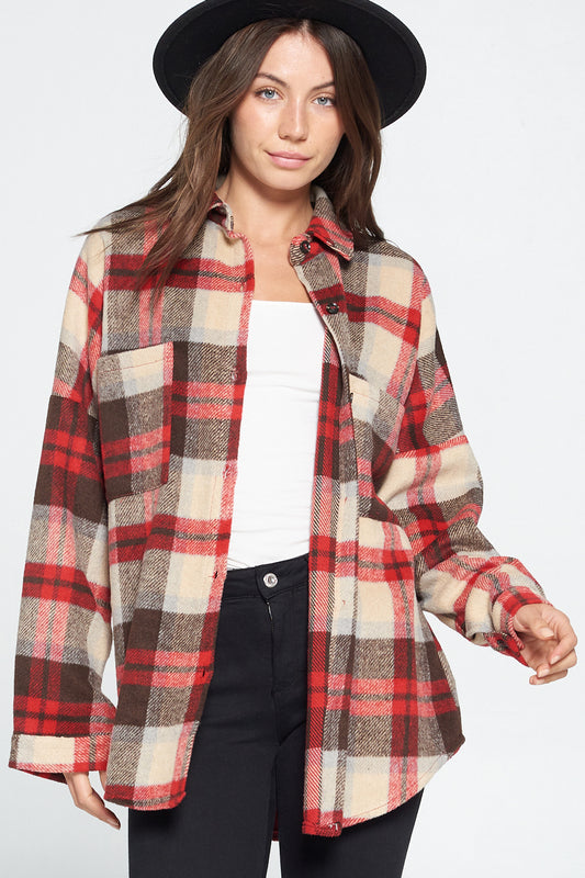 Red / Brown Plaid Shacket - Wild Luxe Boutique