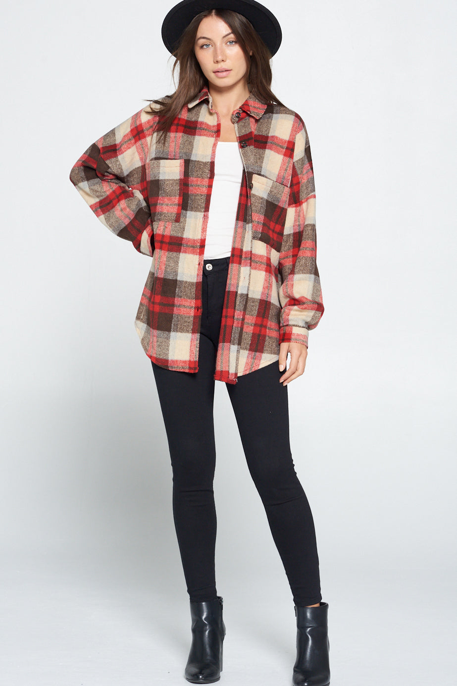 Red / Brown Plaid Shacket - Wild Luxe Boutique