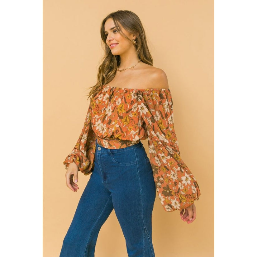 Rust Floral Square Neck Woven Blouse - Wild Luxe Boutique