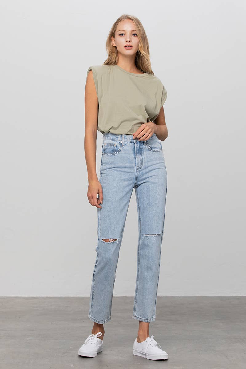 Ivy High Waist Ripped Tapered Jeans