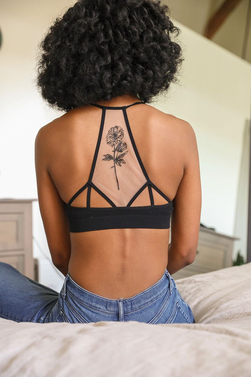 Black Flower Bloom Tattoo Mesh Bralette - Wild Luxe Boutique