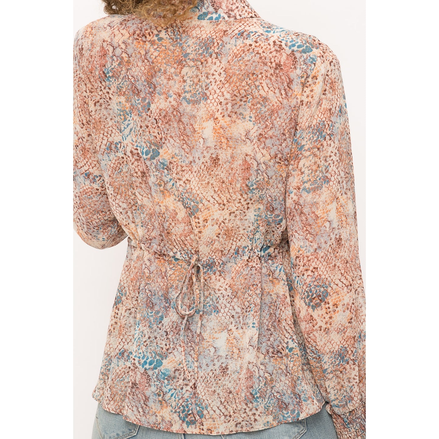 Snake Print Tie Back Pleated Shirt - Wild Luxe Boutique
