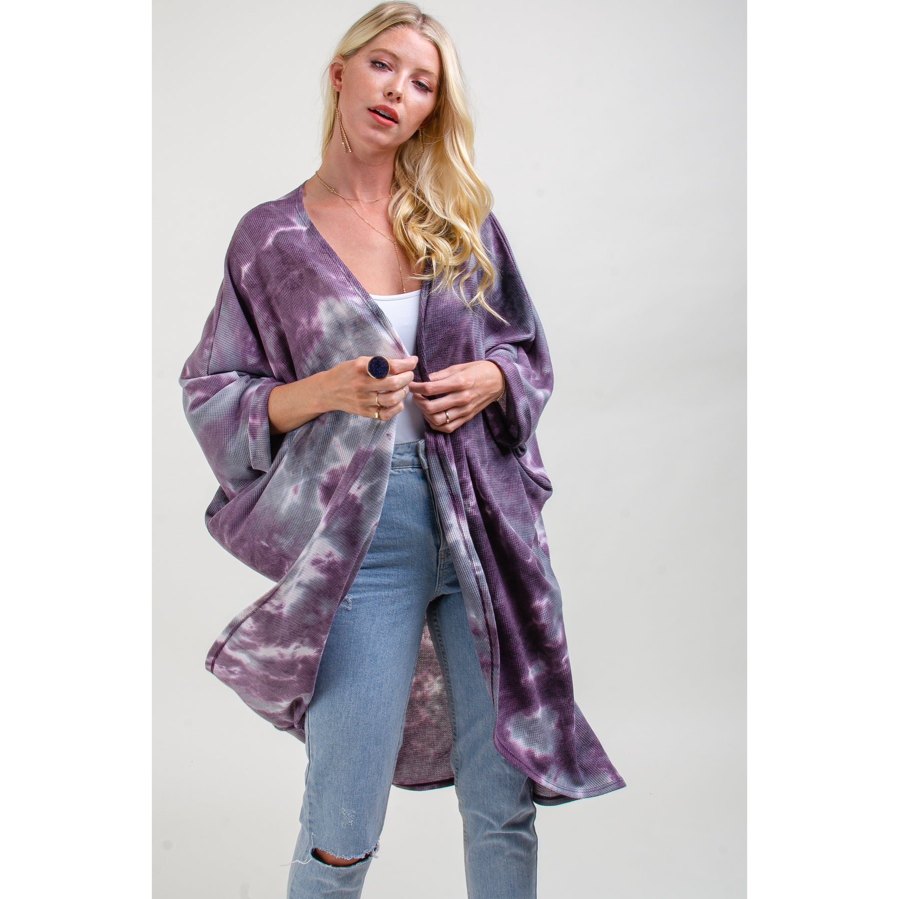 Purple Tie Dye Waffle Kimono - Wild Luxe Boutique