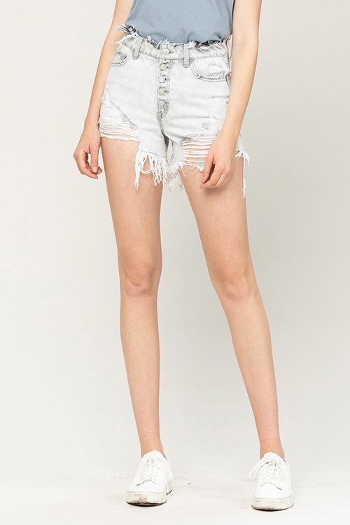 Aurora Super High Rise Distressed Raw Waistband Shorts - Wild Luxe Boutique