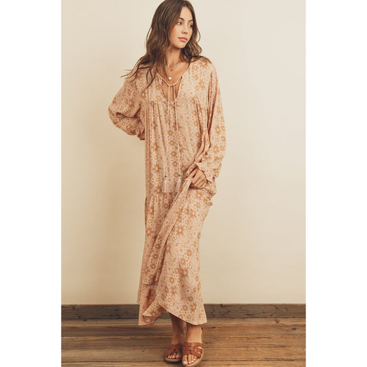 Mauve Ethnic Print Boho Flowy Maxi Dress - Wild Luxe Boutique