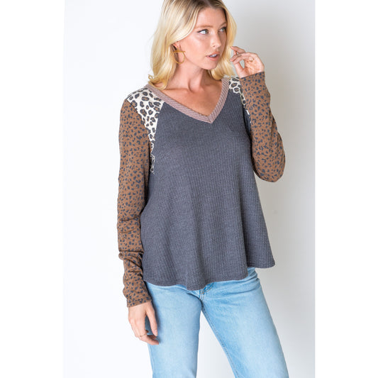Animal Print Waffle Long Sleeve Top - Wild Luxe Boutique