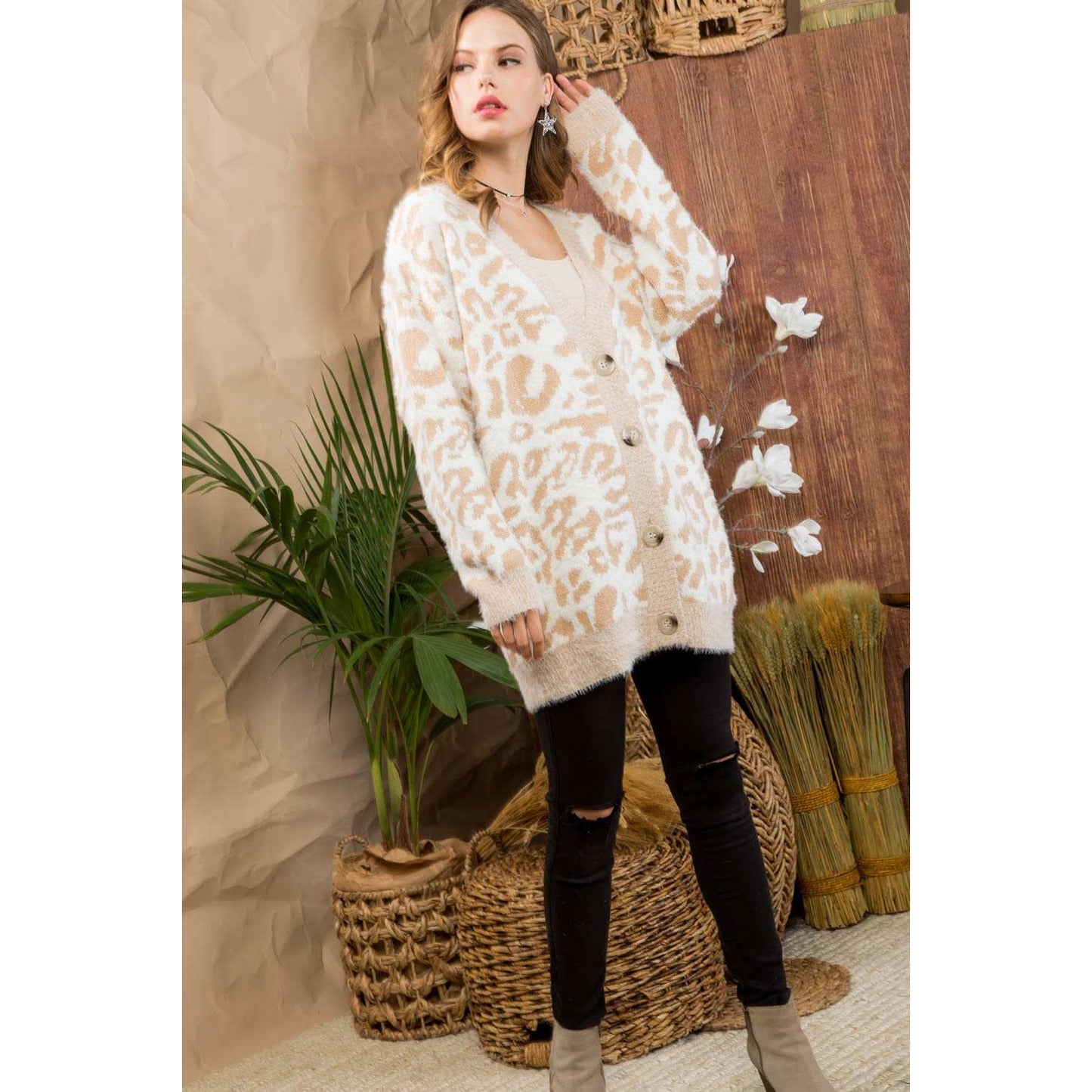 Fuzzy Taupe Leopard Cardigan - Wild Luxe Boutique