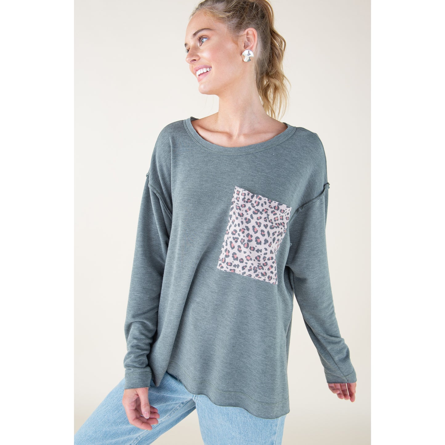 Olive Animal Print Pocket Top - Wild Luxe Boutique
