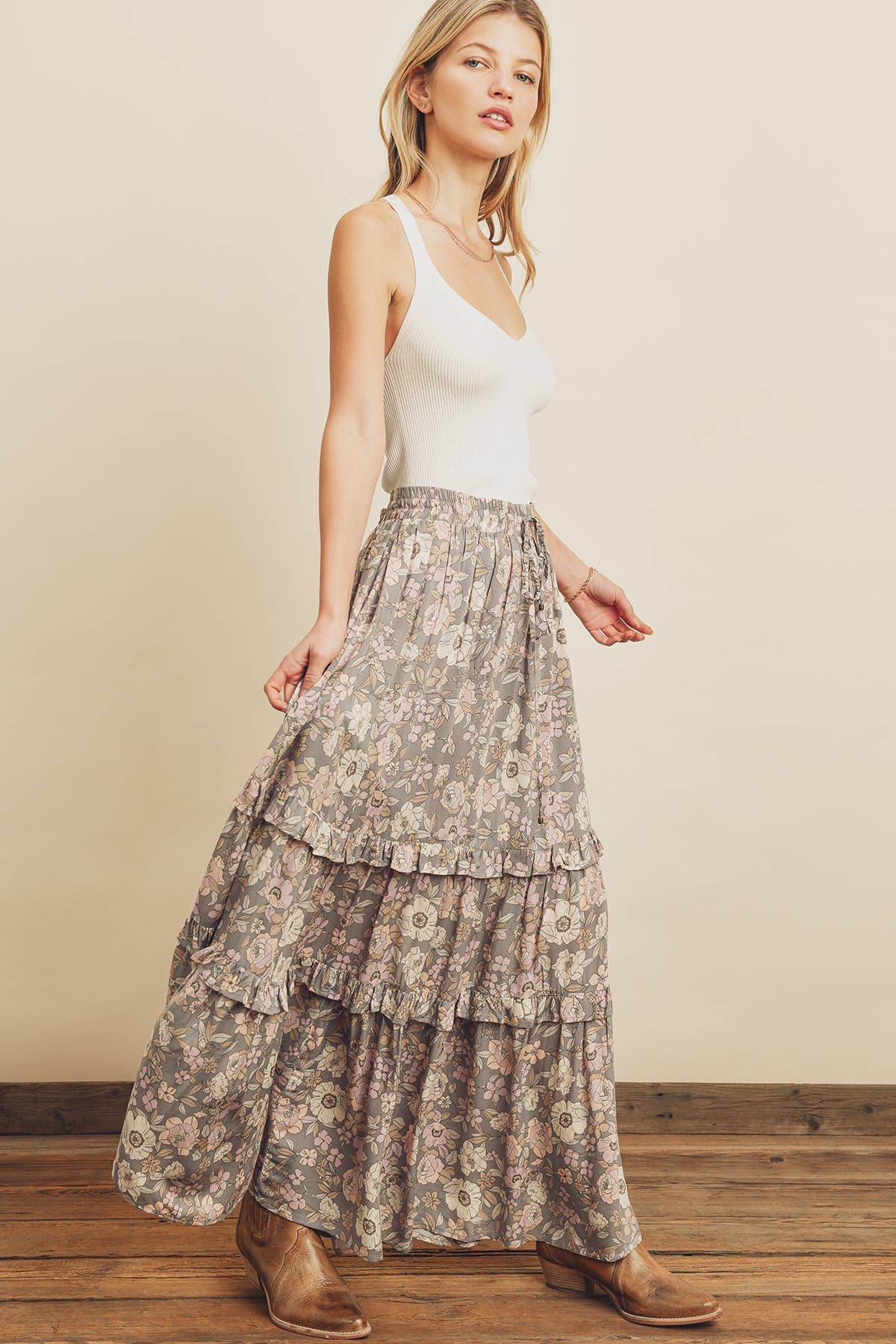 Floral tiered hotsell maxi skirt