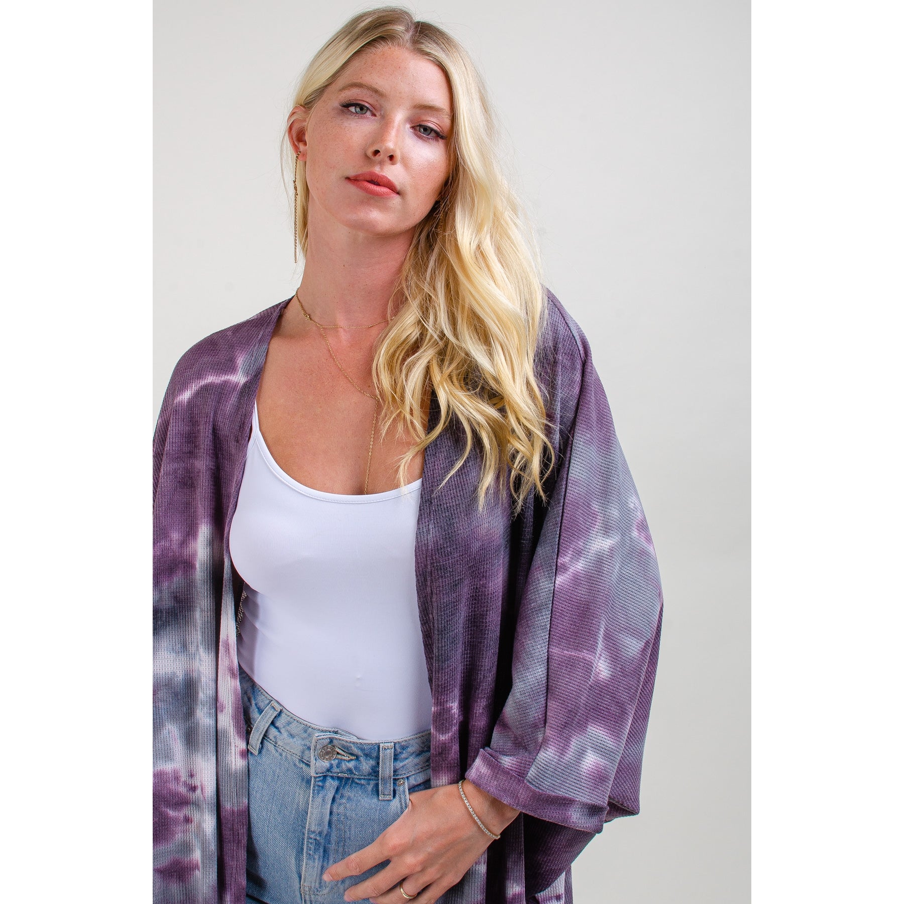 Purple Tie Dye Waffle Kimono - Wild Luxe Boutique