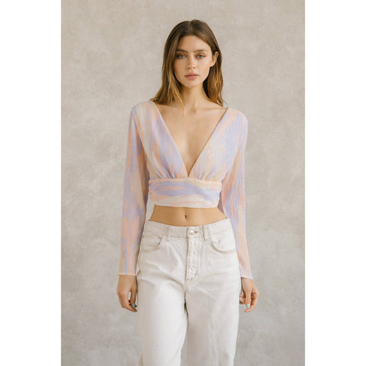 Pastel Multi-Color Crepe Cropped Top