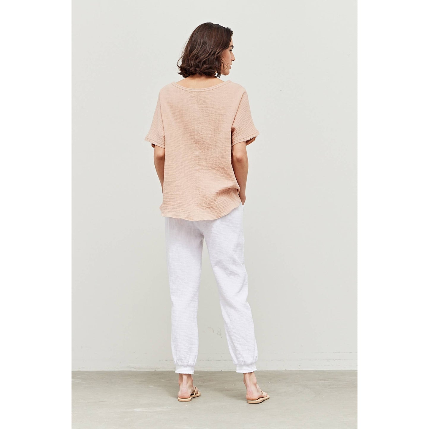 Grade & Gather Cotton Gauze Blouse in Soft Rose