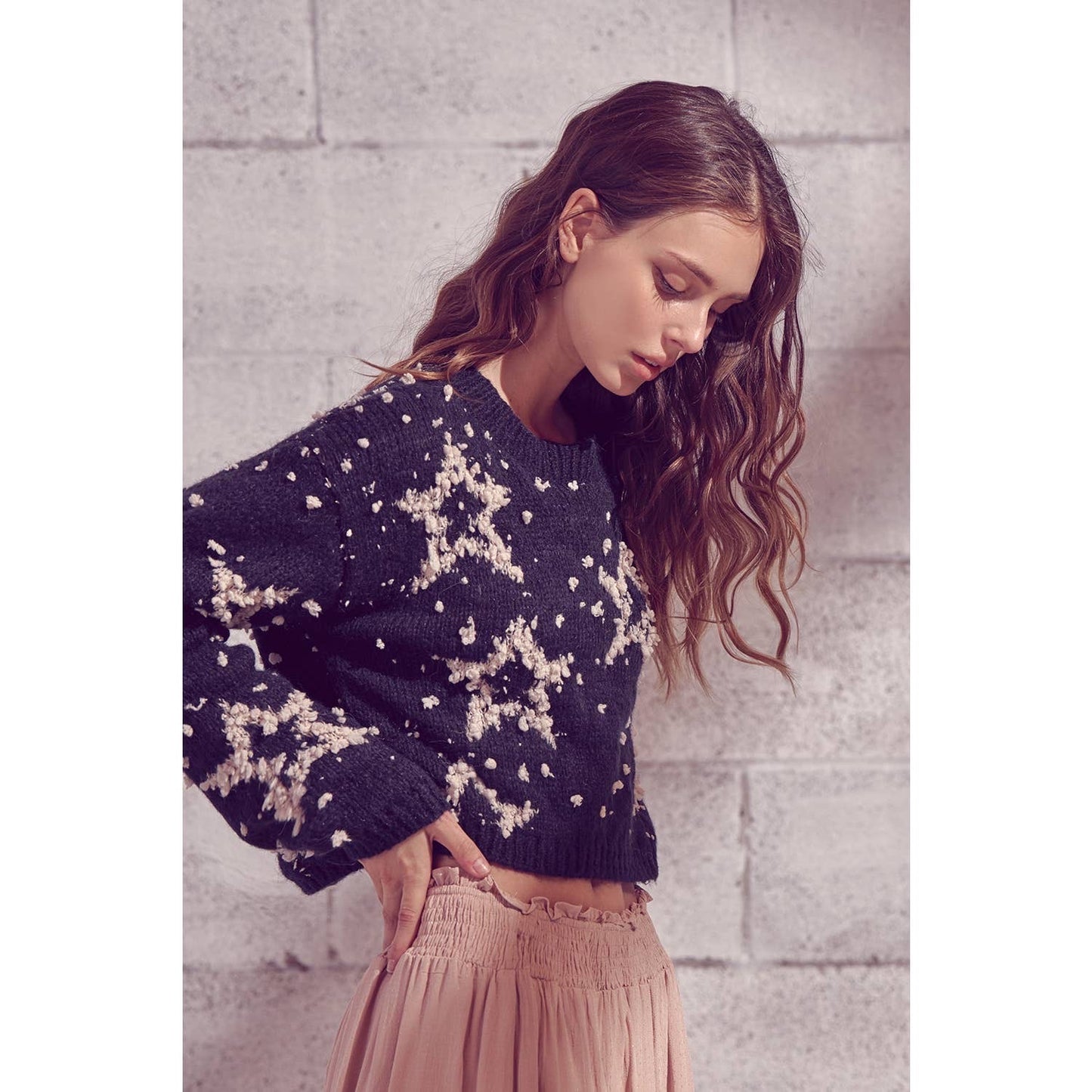 Storia 3D Fuzzy Star Cropped Sweater - Wild Luxe Boutique