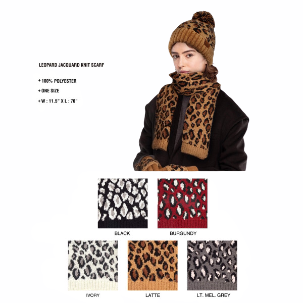 Light Melange Grey Leopard Print Jacquard Knit Scarf - Wild Luxe Boutique