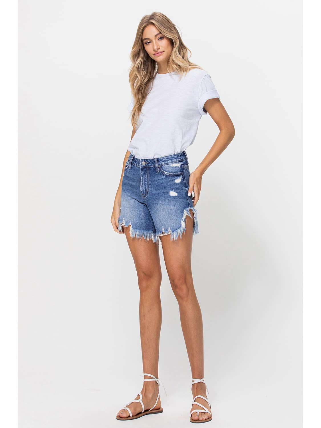 High Rise Distressed Side Shorts