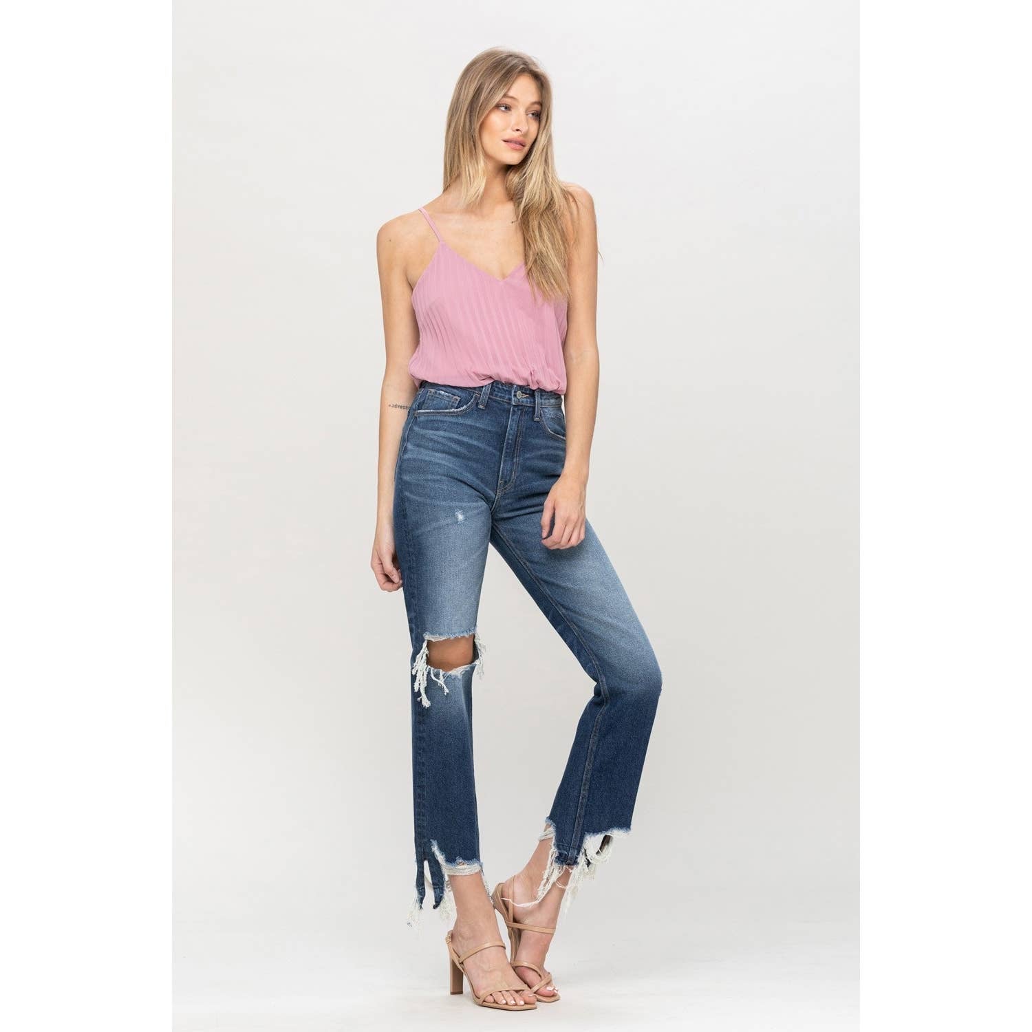 Charity High-Rise Distressed Hem Straight Denim - Wild Luxe Boutique
