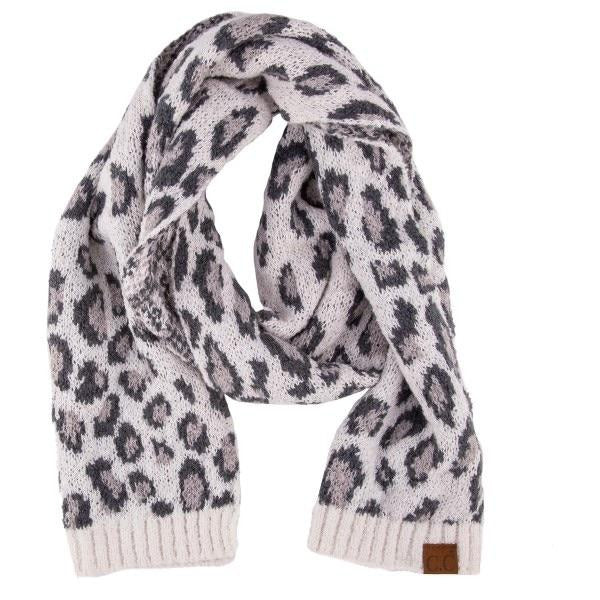 Ivory Leopard Print Jacquard Knit Scarf - Wild Luxe Boutique