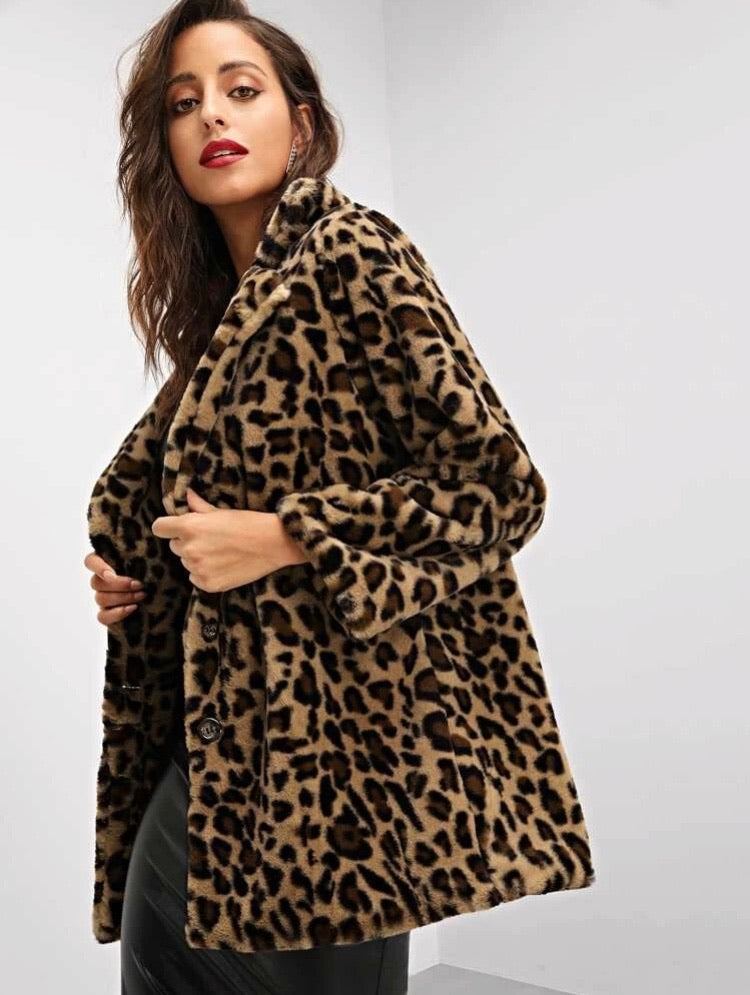 Notch Collar Leopard Print Teddy Coat - Wild Luxe Boutique