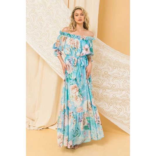 Floral Print Ruffled Maxi Dress - Wild Luxe Boutique