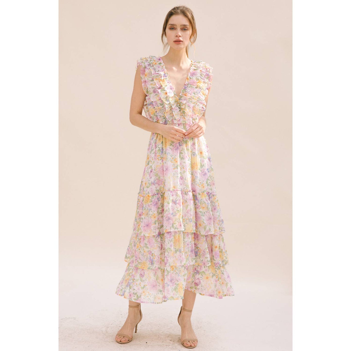 Floral Print Ruffled Maxi Dress