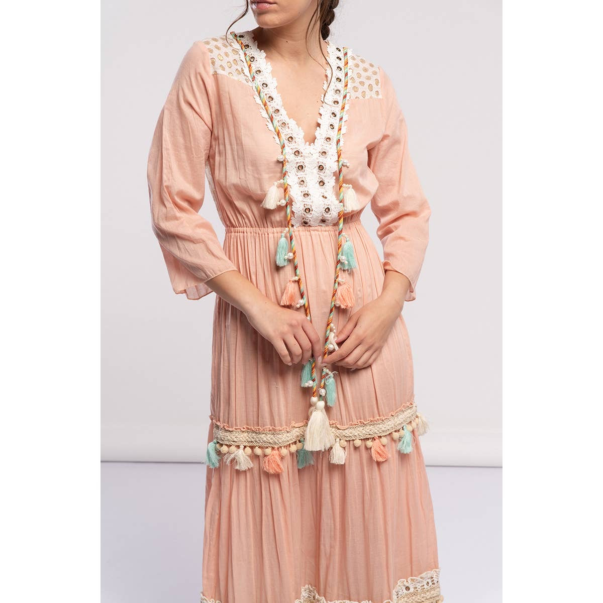 Pastel Tasseled Ruffled Maxi Dress - Wild Luxe Boutique